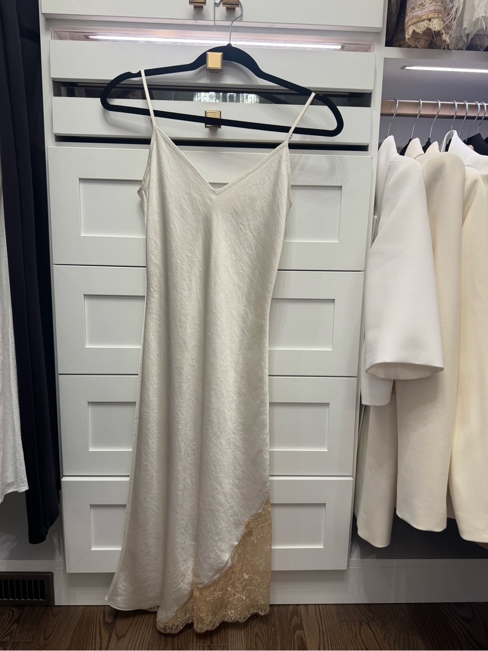 Wilfred Cream Satin Slip Dress with Lace Trim